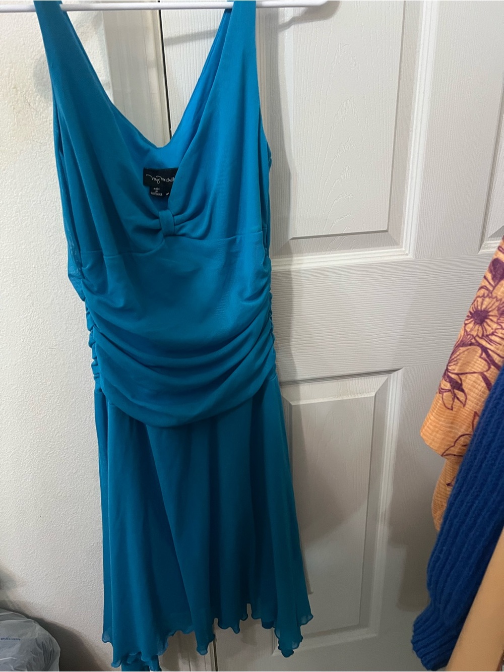Vintage Teal Sleeveless V-Neck Draped Women’s Dress